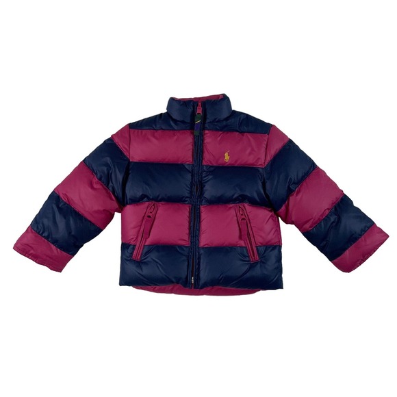 Ralph Lauren Other - Ralph Lauren Girls Reversible Down Puffer Jacket Navy Pink Stripe 2T Coat